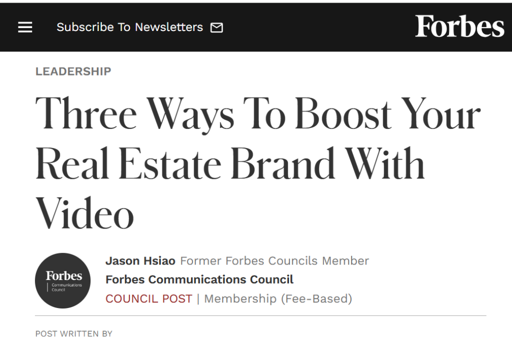 Forbes Magazine about real estate video