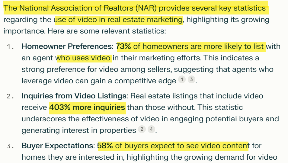 NAR statistics on real estate video